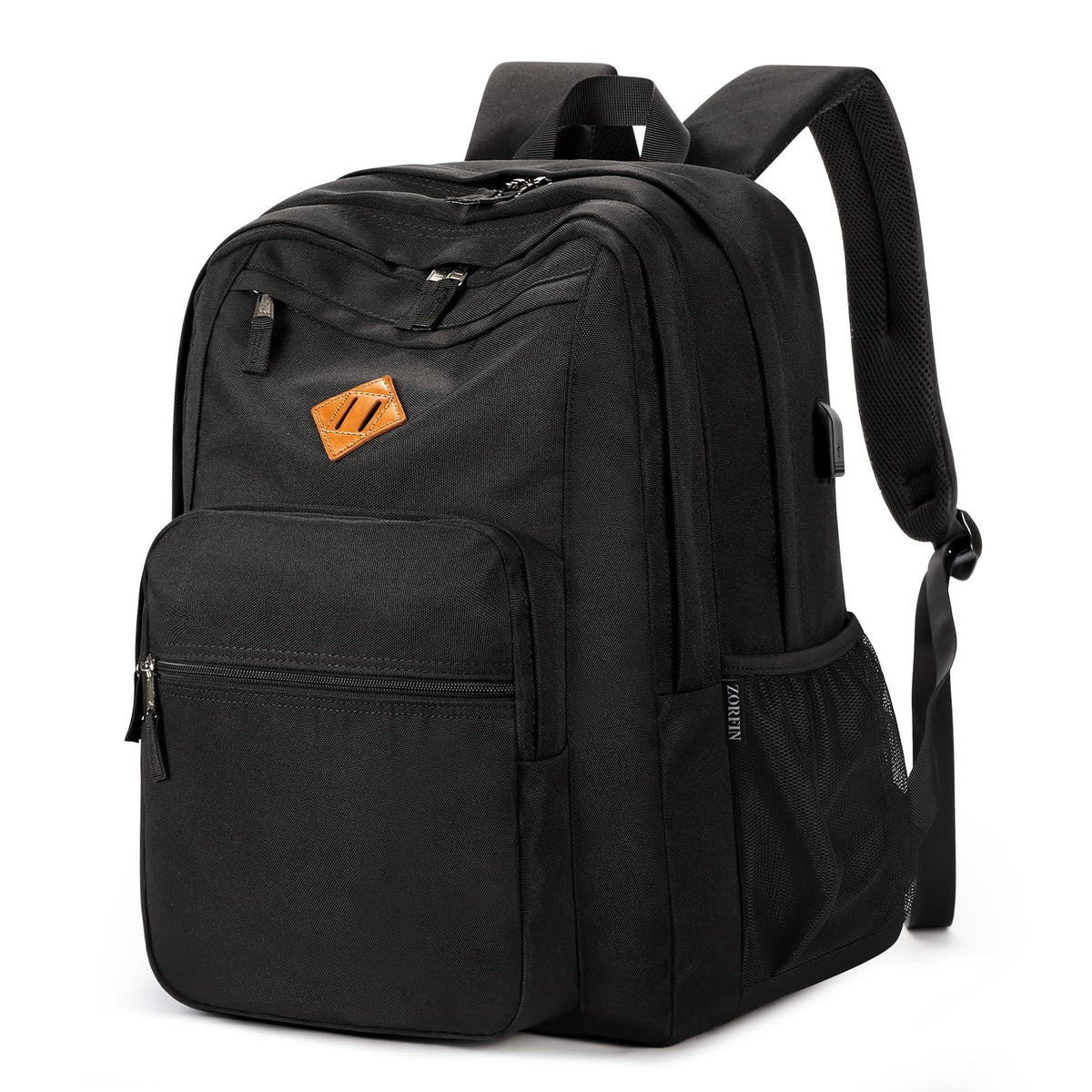 ZORFIN 26L Black Backpack for College, and Travel: Water Resistant Bookbag