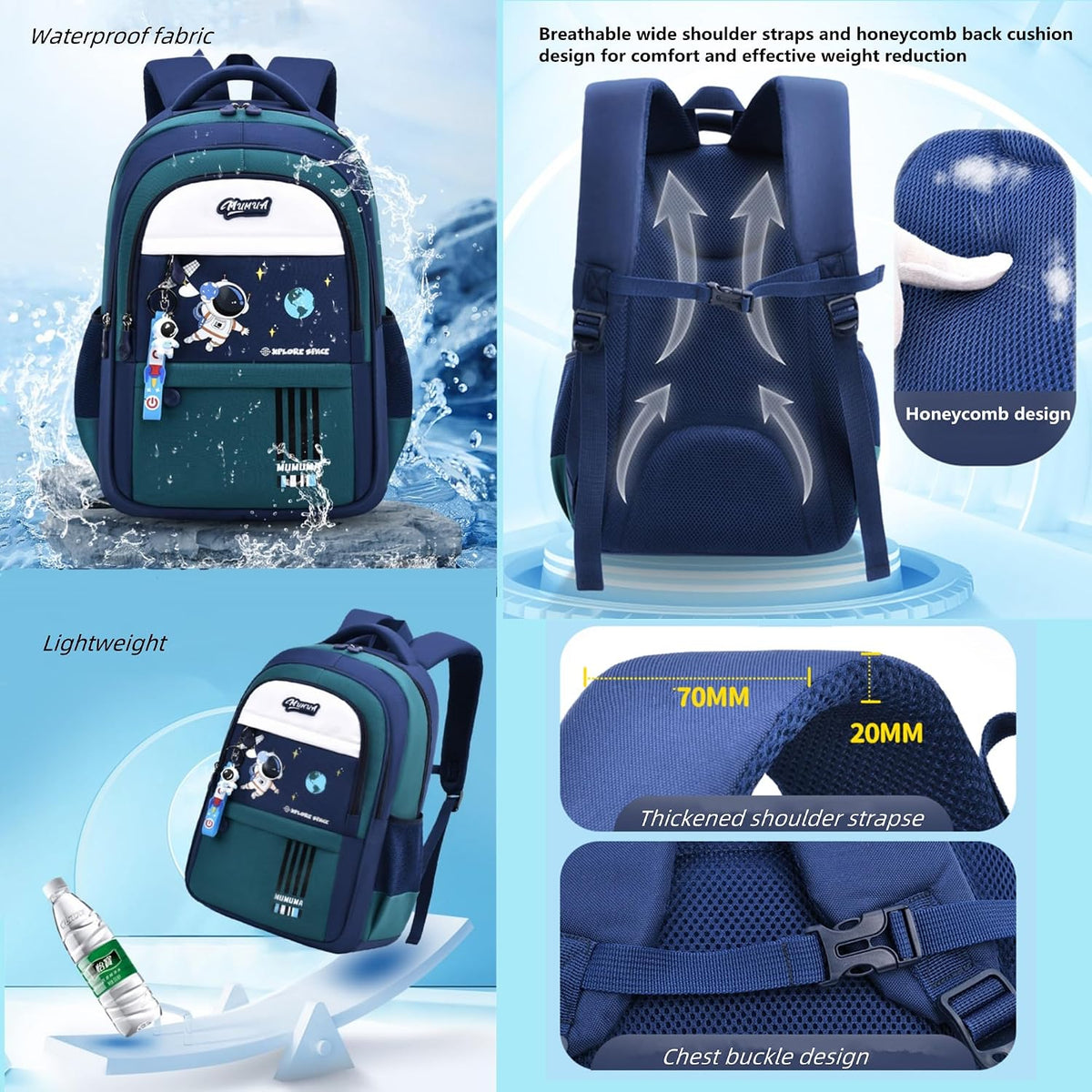 ZHANAO Boys Backpack Astronaut Sports Kids Backpack Space Schoolbag for Girls&Boys Elementary Student Bookbag