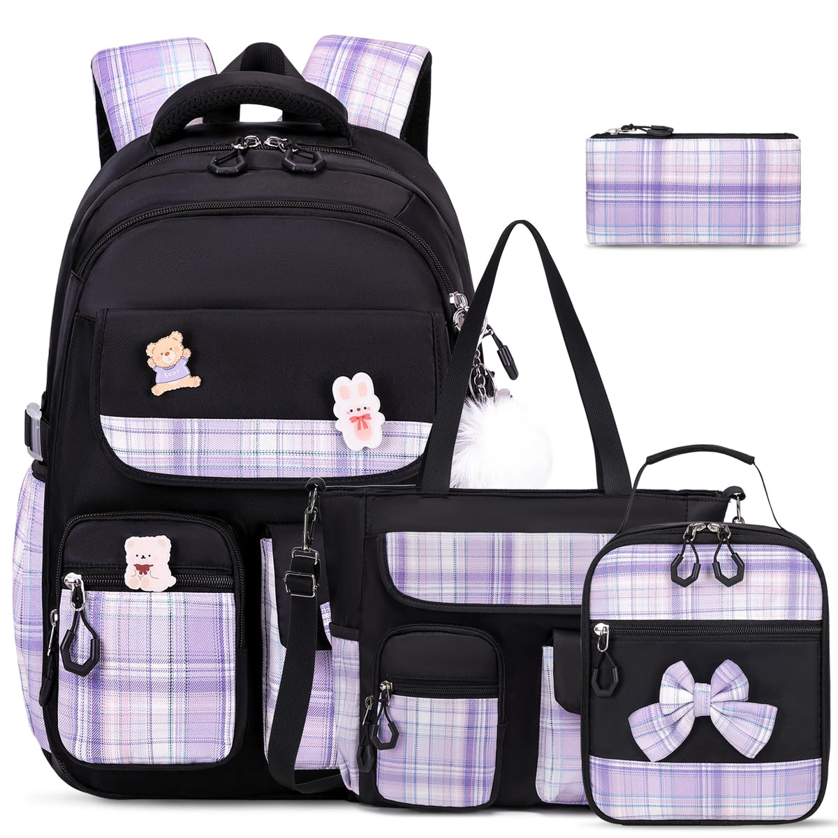 ACESAK 3PCS Bow Backpack for Girls with Lunch Box Pencil Case Set