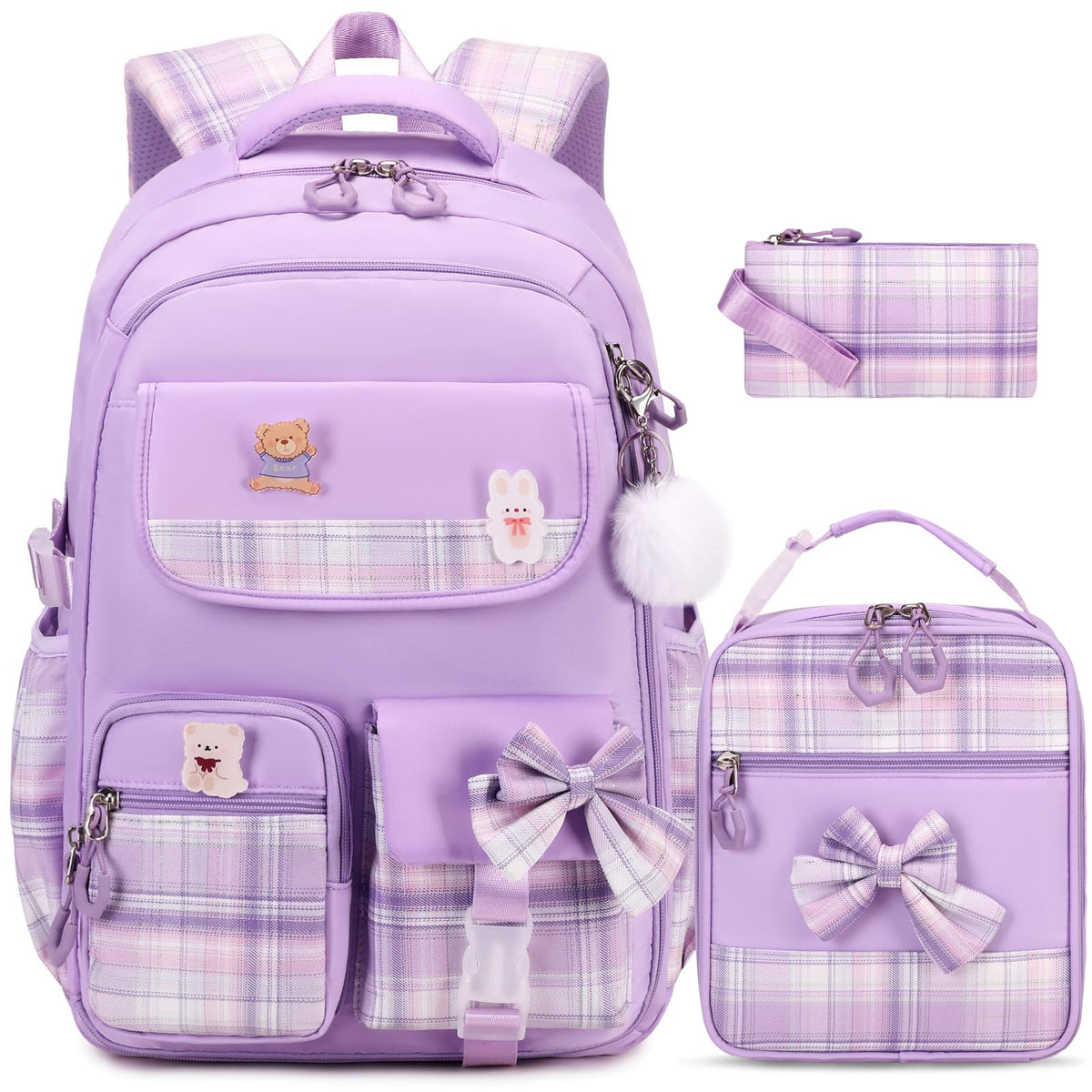 ACESAK 3PCS Bow Backpack for Girls with Lunch Box Pencil Case Set