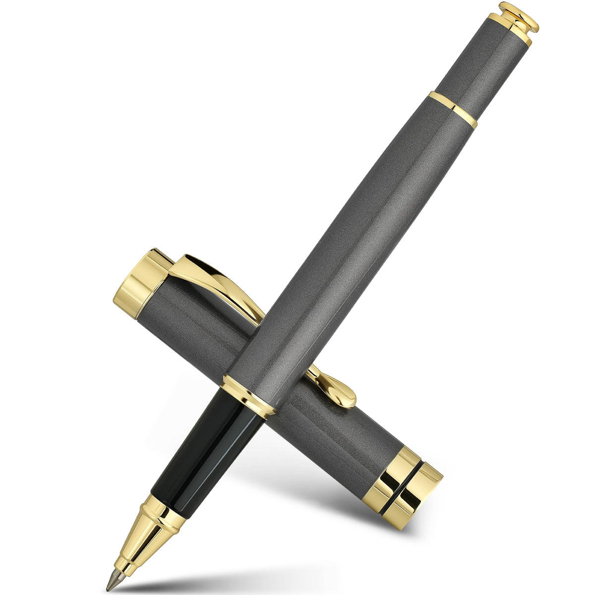 BEILUNER Rollerball Pens, Stainless Steel with Golden Trim, Luxury Pen Set