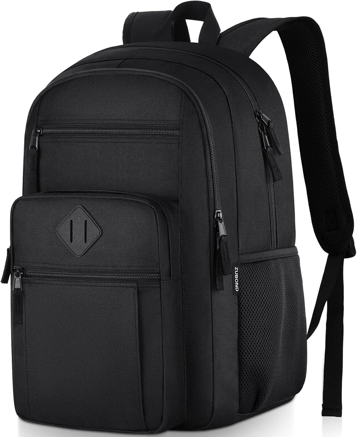 ZUBOND Unisex Black Backpack for School, Lightweight Boys Girls Backpack Fits 15.6 Inch Notebook, Water Bottle Pocket - Ideal for Teens, College Students, Adults