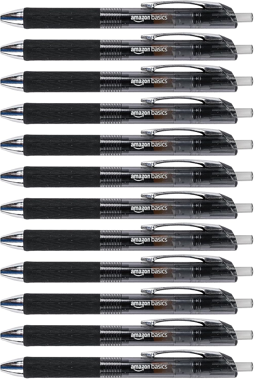 Amazon Basics Retractable Gel Pens, Fine Point 0.7mm, Smooth Writing, Black, No Smudge, School and Office Supplies, 12-Pack