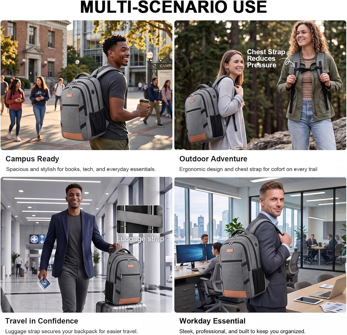 Amovee Laptop Backpack,Work Computer Bag, Airline Approved Carry-On Bookbag