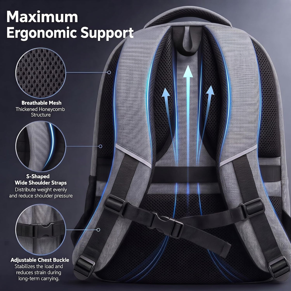 Amovee Laptop Backpack,Work Computer Bag, Airline Approved Carry-On Bookbag