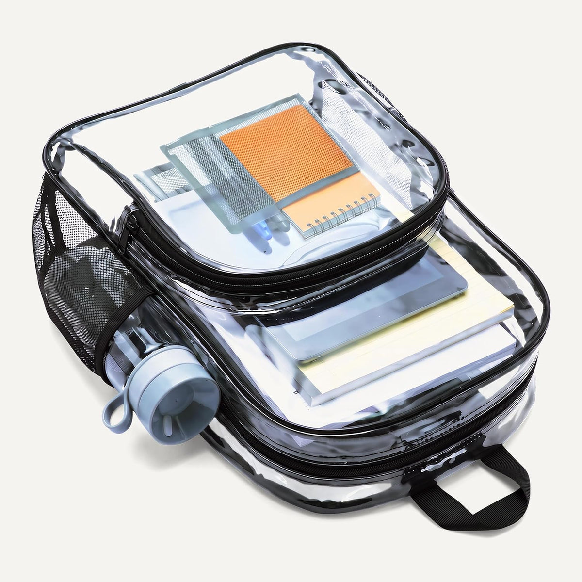 Amazon Basics Transparent Clear School Backpack, Water-Resistant PVC Plastic, Reinforced Shoulder Straps, 17 x 7 x 13 in