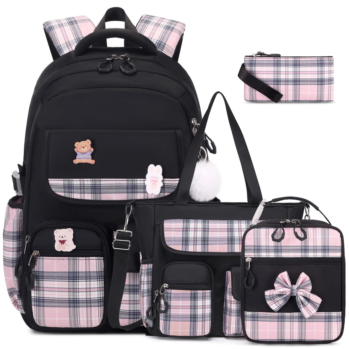ACESAK 3PCS Bow Backpack for Girls with Lunch Box Pencil Case Set