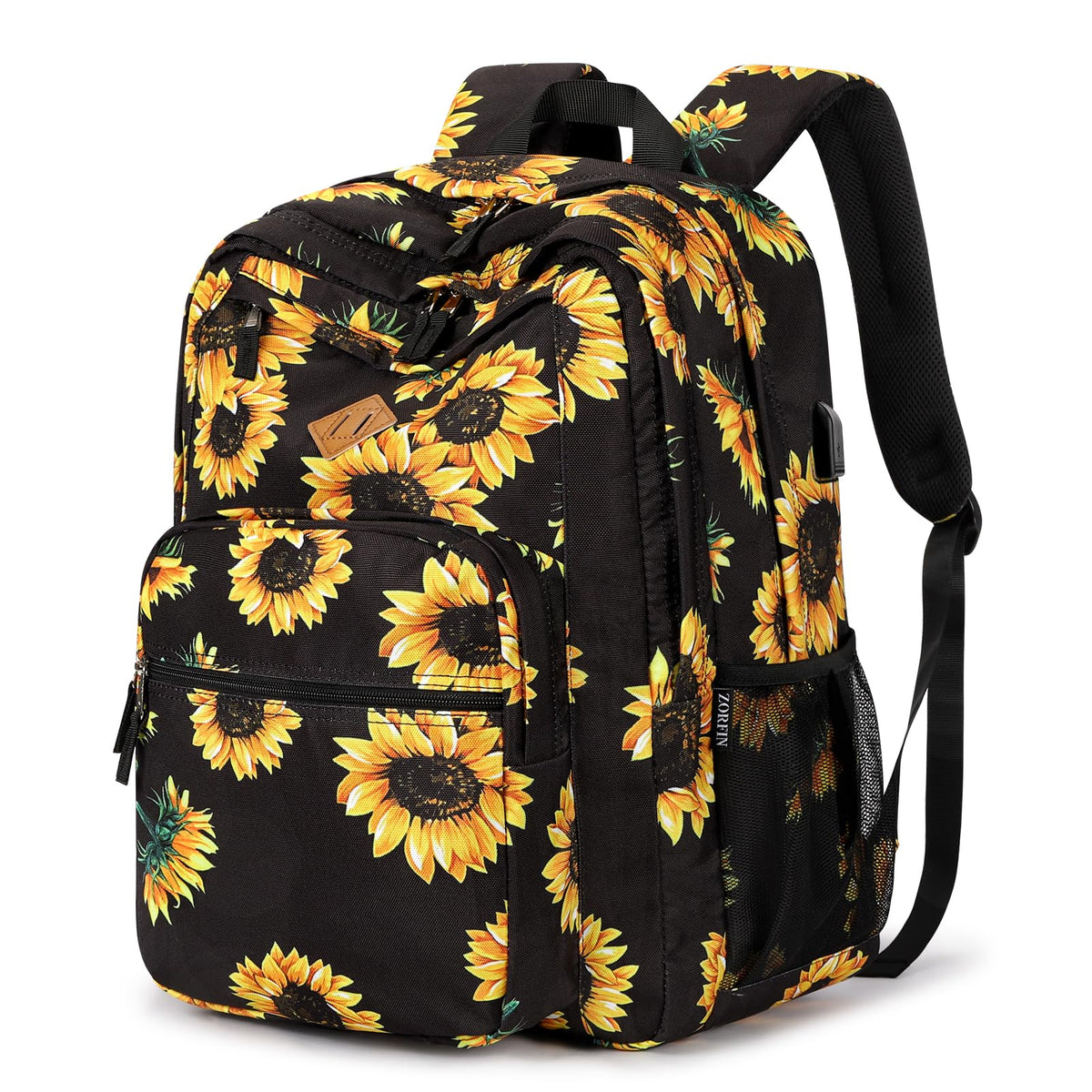 ZORFIN 26L Black Backpack for College, and Travel: Water Resistant Bookbag