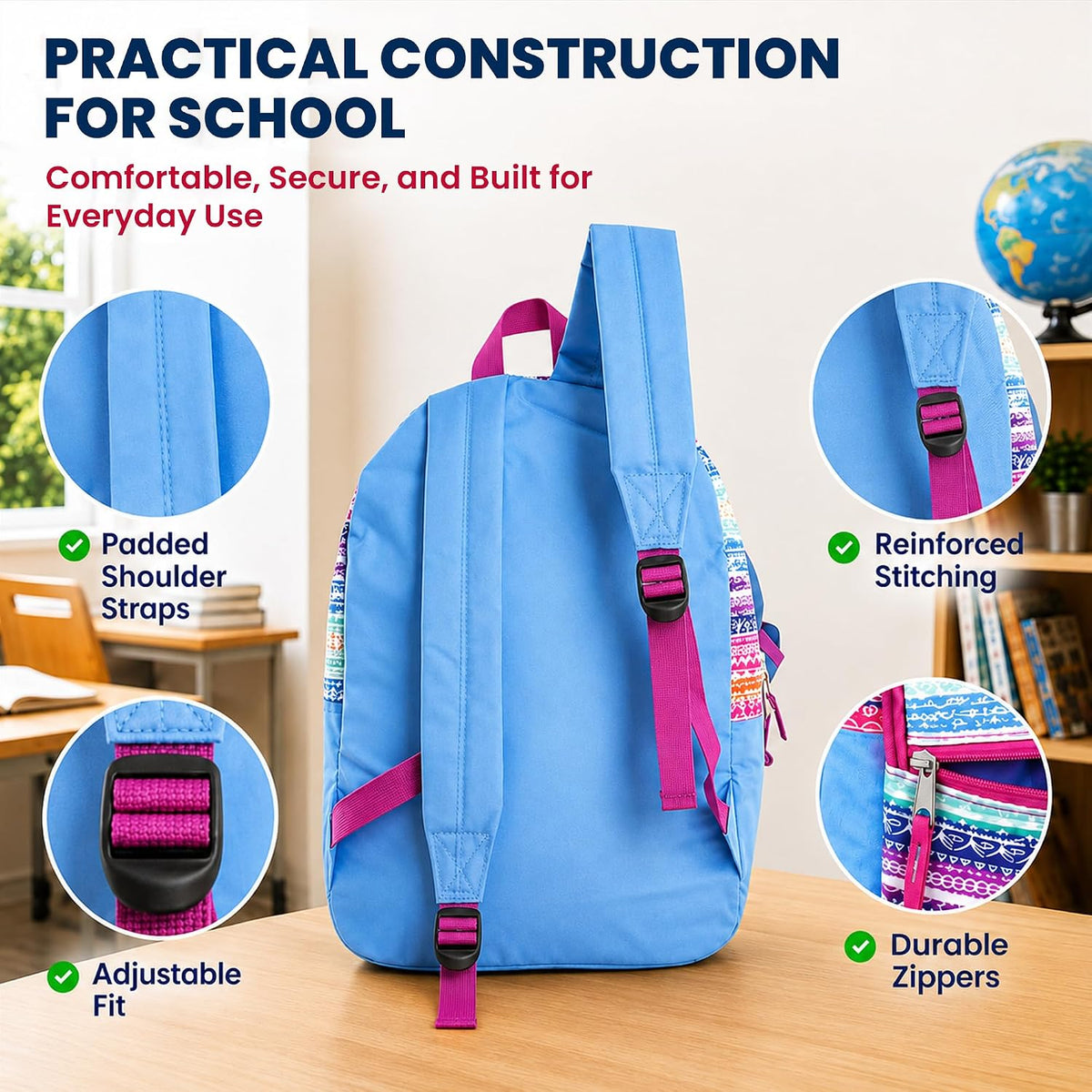 17" Backpacks in Bulk, Elementary, Middle, & High School, Assorted Colors