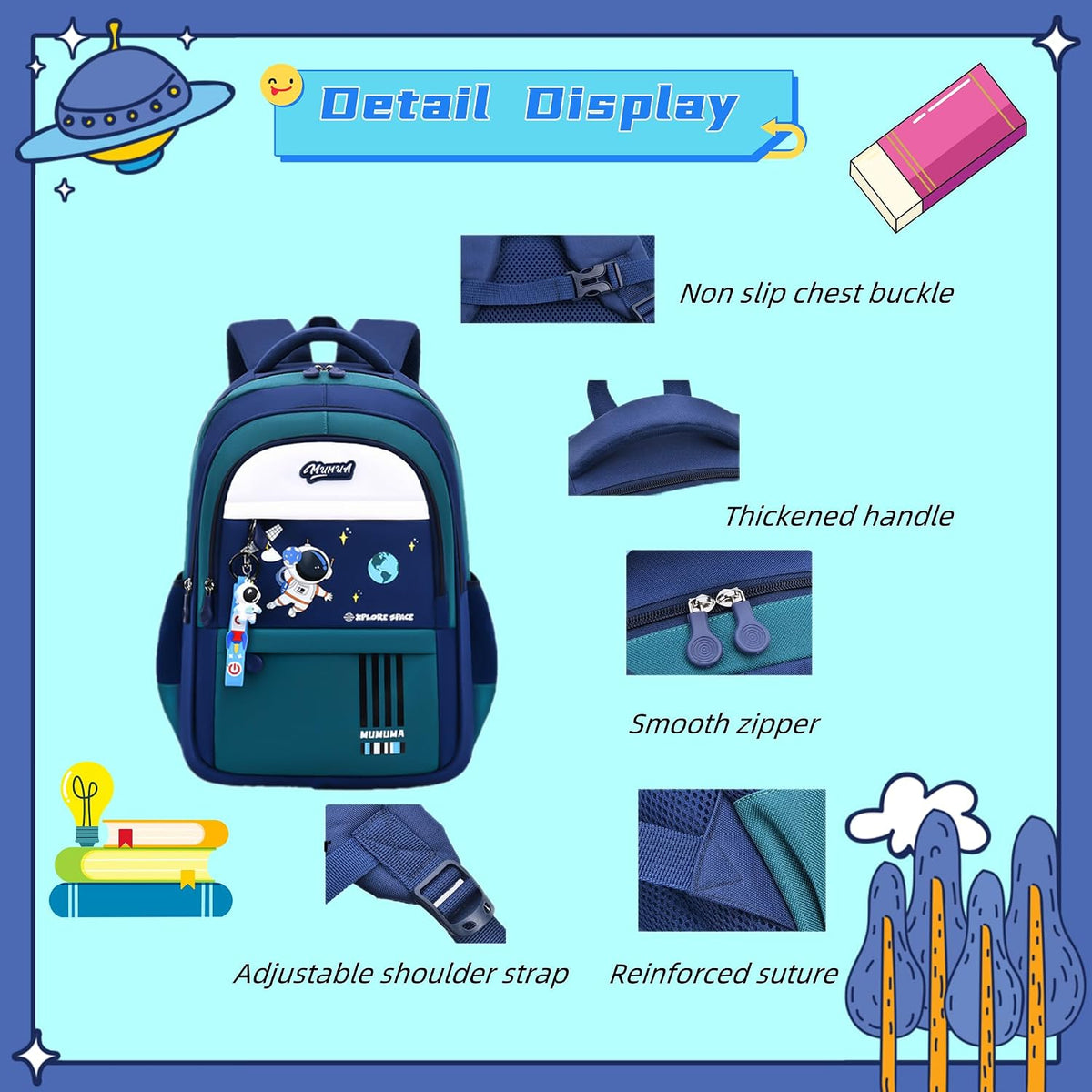 ZHANAO Boys Backpack Astronaut Sports Kids Backpack Space Schoolbag for Girls&Boys Elementary Student Bookbag