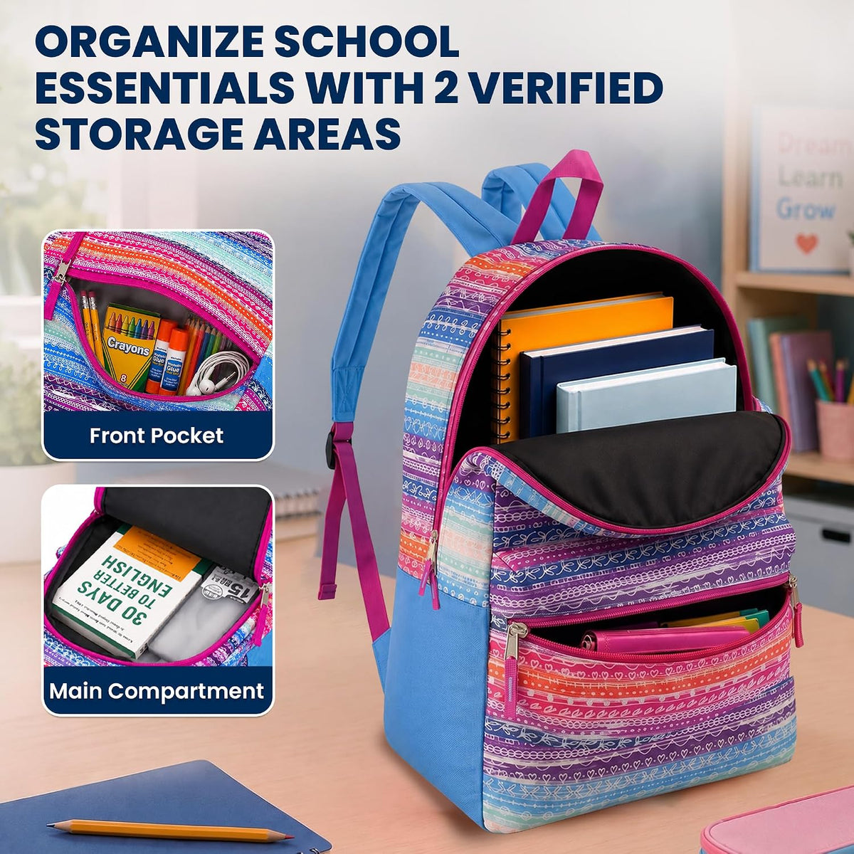 17" Backpacks in Bulk, Elementary, Middle, & High School, Assorted Colors