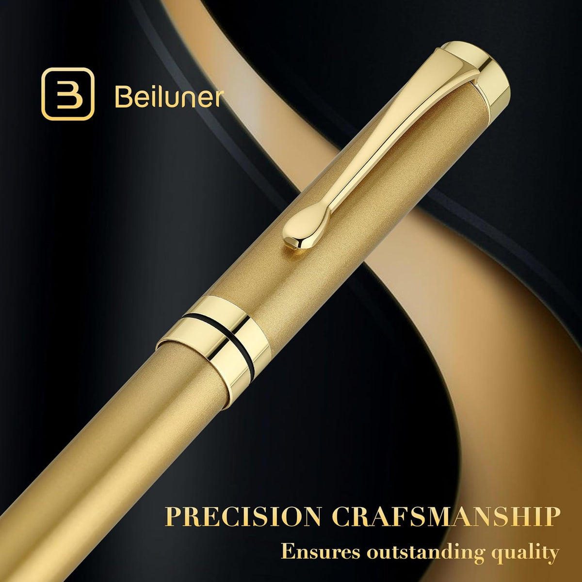 BEILUNER Rollerball Pens, Stainless Steel with Golden Trim, Luxury Pen Set