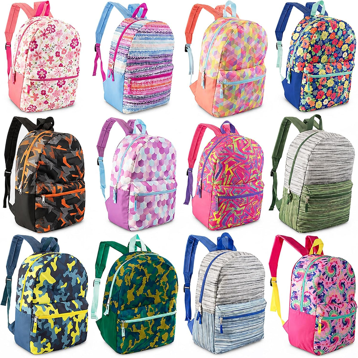 17" Backpacks in Bulk, Elementary, Middle, & High School, Assorted Colors
