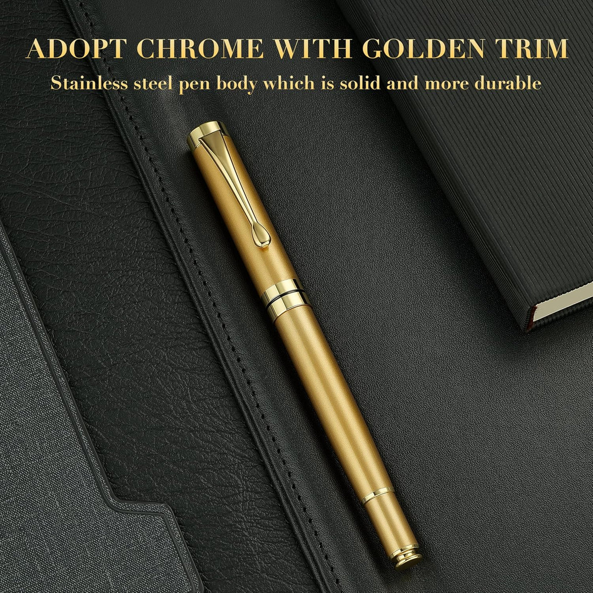 BEILUNER Rollerball Pens, Stainless Steel with Golden Trim, Luxury Pen Set